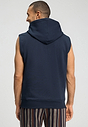 Back view of a men model wearing HA deep navy cotton Zippered vest