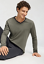 Close-up view of a men model wearing HA charcoal art cotton L/SLV Pajama