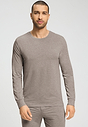 Front view of a men model wearing HA toffee melange modal/viscose/tencel L/SLV Shirt