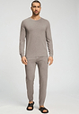 Full-body view of a men model wearing HA toffee melange modal/viscose/tencel L/SLV Shirt
