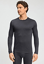 Front view of a men model wearing HA charcoal art modal/viscose/tencel L/SLV Shirt