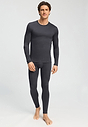 Full-body view of a men model wearing HA charcoal art modal/viscose/tencel L/SLV Shirt