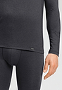 Close-up view of a men model wearing HA charcoal art modal/viscose/tencel L/SLV Shirt