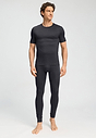 Full-body view of a men model wearing HA charcoal art modal/viscose/tencel S/SLV Shirt