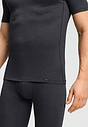 Close-up view of a men model wearing HA charcoal art modal/viscose/tencel S/SLV Shirt