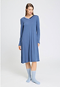 Full-body view of a women model wearing HA chalky blue wool Socks