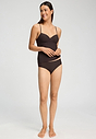 Full-body view of a women model wearing HA mocha brown microfibre Midi Briefs