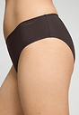 Close-up view of a women model wearing HA mocha brown microfibre Midi Briefs