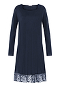 Front cutout view of HA deep navy modal/viscose/tencel L/SLV Nightdress 100cm
