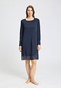 Front view of a women model wearing HA deep navy modal/viscose/tencel L/SLV Nightdress 100cm