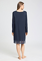 Back view of a women model wearing HA deep navy modal/viscose/tencel L/SLV Nightdress 100cm