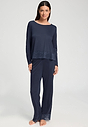 Front view of a women model wearing HA deep navy modal/viscose/tencel L/SLV Pajama