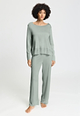 Front view of a women model wearing HA mystic breeze modal/viscose/tencel L/SLV Pajama