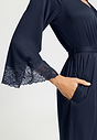 Close-up view of a women model wearing HA deep navy modal/viscose/tencel Robe 110cm