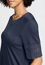 Close-up view of a women model wearing HA deep navy modal/viscose/tencel S/SLV Nightdress 95cm