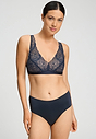 Front view of a women model wearing HA deep navy modal/viscose/tencel Light Padded Soft Cup Bra