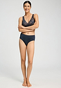 Full-body view of a women model wearing HA deep navy modal/viscose/tencel Light Padded Soft Cup Bra
