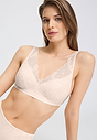 Close-up view of a women model wearing HA creamy glass modal/viscose/tencel Light Padded Soft Cup Bra