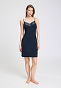 Front view of a women model wearing HA deep navy modal/viscose/tencel Negligee 90cm