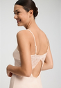 Close-up view of a women model wearing HA creamy glass modal/viscose/tencel Negligee 90cm