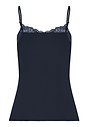Back cutout view of HA deep navy modal/viscose/tencel Spaghetti Top
