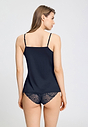 Back view of a women model wearing HA deep navy modal/viscose/tencel Spaghetti Top