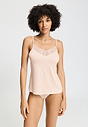 Front view of a women model wearing HA creamy glass modal/viscose/tencel Spaghetti Top