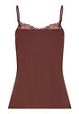 Back cutout view of HA cinnamon modal/viscose/tencel Spaghetti Top
