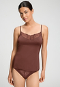 Front view of a women model wearing HA cinnamon modal/viscose/tencel Spaghetti Top