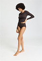 Full-body view of a women model wearing HA dark mocha cotton Maxi Briefs