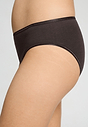 Close-up view of a women model wearing HA dark mocha cotton Midi Briefs