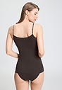 Back view of a women model wearing HA dark mocha cotton Padded Spaghetti Top