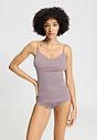 Front view of a women model wearing HA stormy rose cotton Spaghetti Top