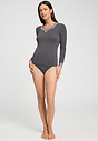 Full-body view of a women model wearing HA boulevard modal/viscose/tencel L/SLV Shirt