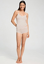 Full-body view of a women model wearing HA moonlight modal/viscose/tencel Spaghetti Top