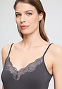 Close-up view of a women model wearing HA boulevard modal/viscose/tencel Spaghetti Top