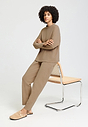 Full-body view of a women model wearing HA desert clay cotton Pullover