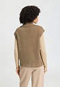 Back view of a women model wearing HA suede camel cotton Zippered vest