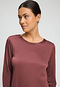 Close-up view of a women model wearing HA apple butter modal/viscose/tencel L/SLV Nightdress 100cm