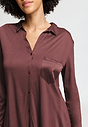 Close-up view of a women model wearing HA apple butter modal/viscose/tencel L/SLV Nightdress 90cm
