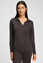 Front view of a women model wearing HA dark mocha modal/viscose/tencel L/SLV Shirt