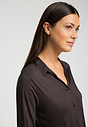 Close-up view of a women model wearing HA dark mocha modal/viscose/tencel L/SLV Shirt