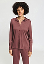 Front view of a women model wearing HA apple butter modal/viscose/tencel L/SLV Shirt