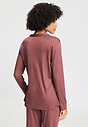 Back view of a women model wearing HA apple butter modal/viscose/tencel L/SLV Shirt