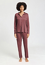 Full-body view of a women model wearing HA apple butter modal/viscose/tencel L/SLV Shirt