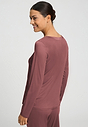 Back view of a women model wearing HA apple butter modal/viscose/tencel L/SLV Shirt