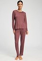 Full-body view of a women model wearing HA apple butter modal/viscose/tencel L/SLV Shirt