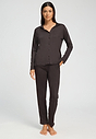 Full-body view of a women model wearing HA dark mocha modal/viscose/tencel Long Pants
