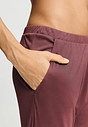 Close-up view of a women model wearing HA apple butter modal/viscose/tencel Long Pants