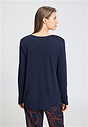 Back view of a women model wearing HA deep navy cotton L/SLV Shirt